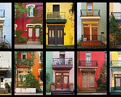 Koláž barevných domků v Montrealu