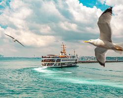 Úžasná plavba lodí po Bosporu k Zlatému rohu v Istanbulu