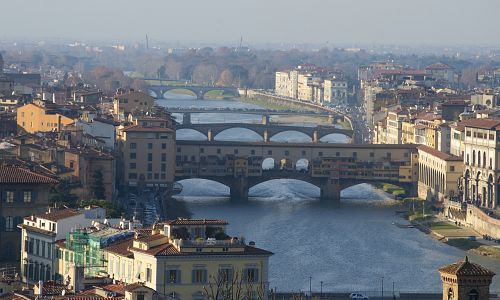 Most Ponte Vecchio z ptačí perspektivy