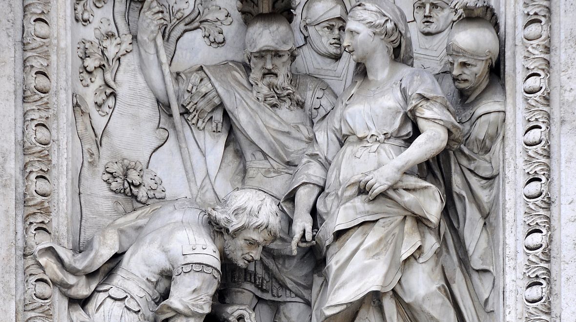 Fontána di Trevi: Panna ukazující vojákům pramen