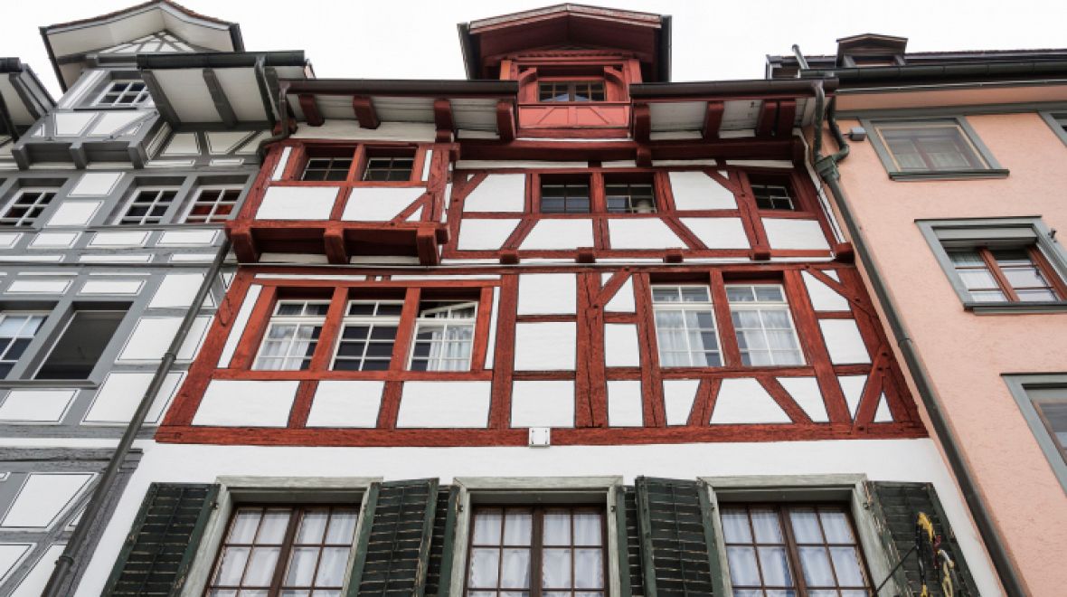 Typická architektura domů pro oblast St. Gallen
