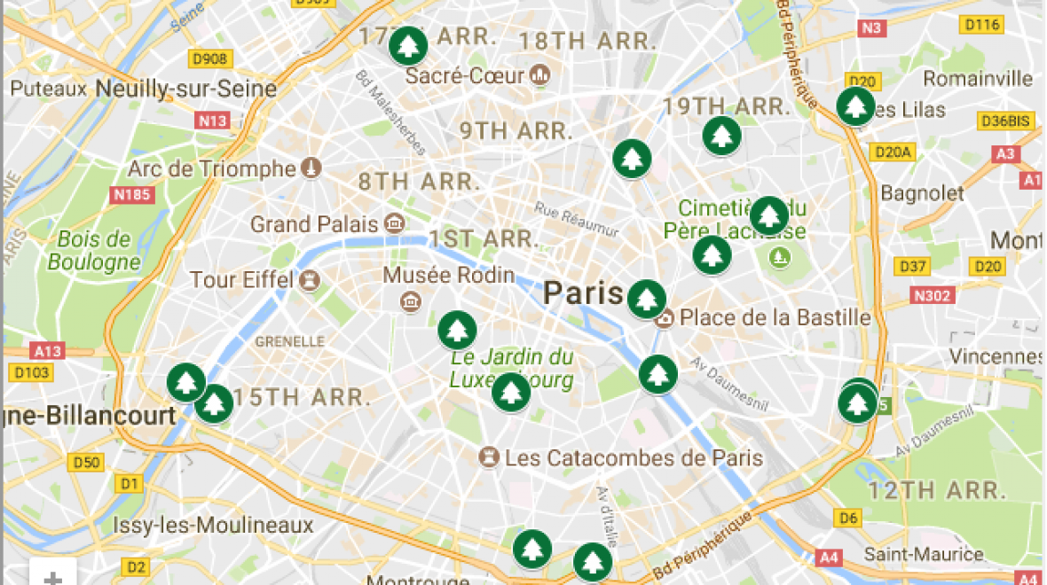 Mapka všech šestnácti nonstop otevřených parků