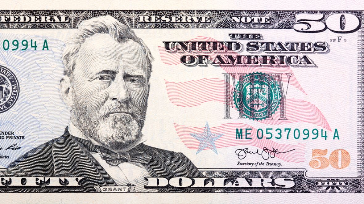 Portrét na $50 bankovce patří U. Grantovi