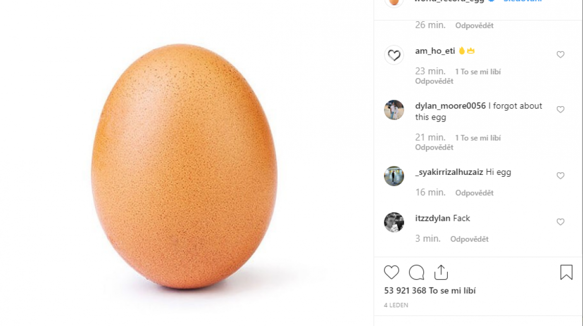 Snímek vajíčka se stal nejvíce lajkovanou fotkou na Instagramu 