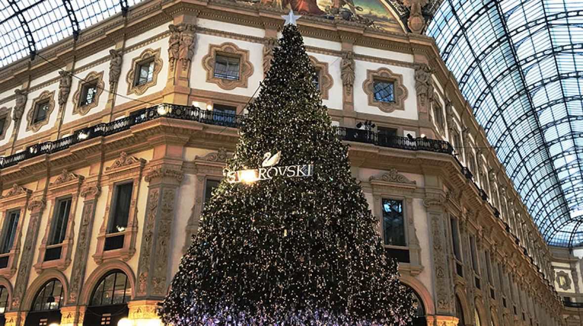 Vánoční strom v galerii Viktora Emanuela II. se zalíbí všem milovníkům Swarovski krystalů