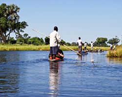 Výlet na tradiční loďce mokoro v deltě Okavanga v Botswaně