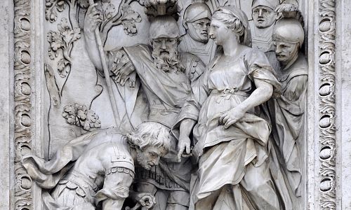 Fontána di Trevi: Panna ukazující vojákům pramen