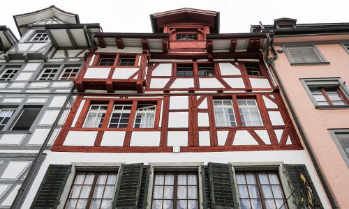 Typická architektura domů pro oblast St. Gallen
