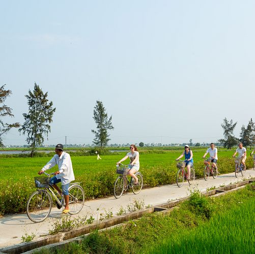Jízda na kole mezi rýžovými políčky