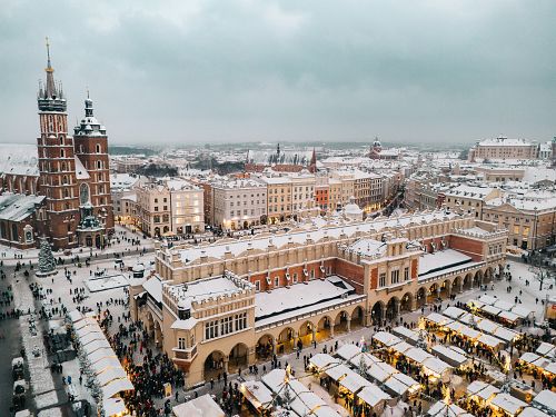 Adventní Krakow pod pokrývkou sněhu