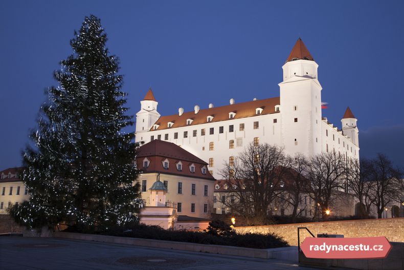 Jeden z bratislavských vánočních stromů stojí na Bratislavském hradě 