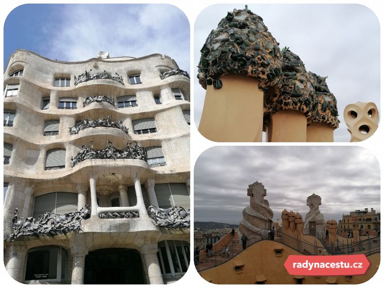 Pohled na La Pedreru a její střechu s originálními komíny