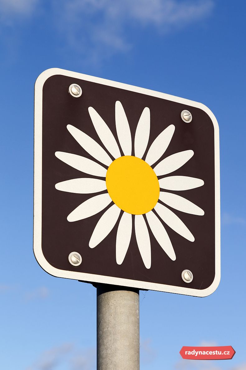 Cestu provází znaky kopretiny