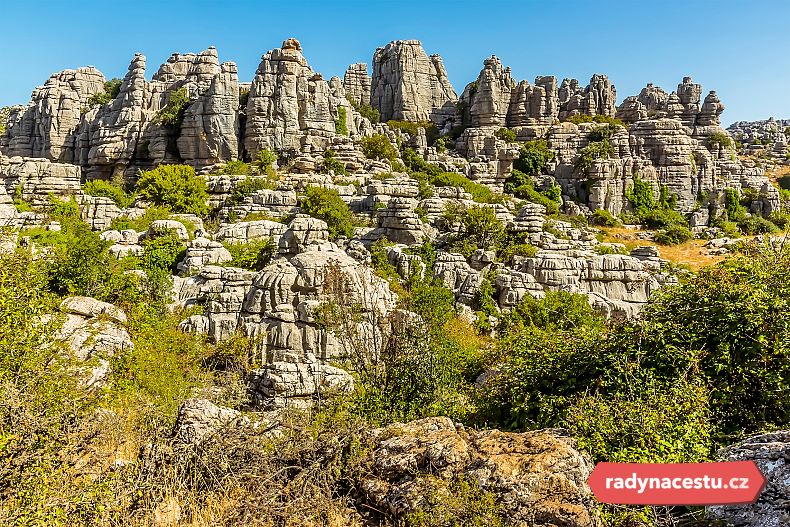 Pohled na vápencové skalní útesy v krajině El Torcal