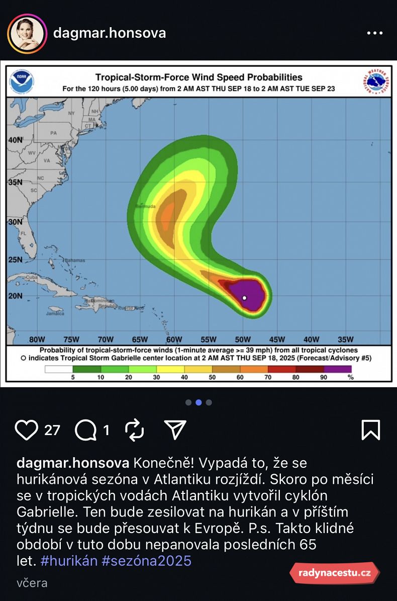 Hurikánová předpověď před naším odjezdem
